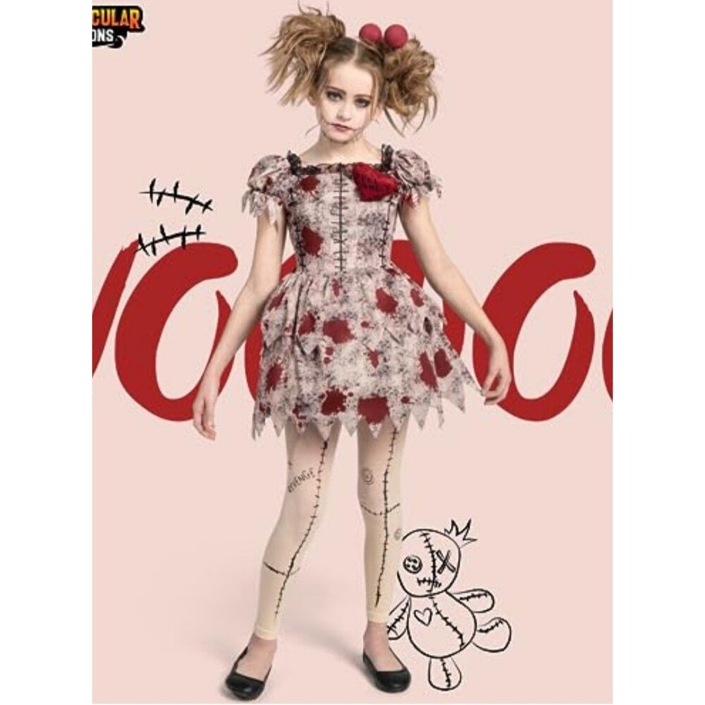 NEW Kids Spooky Voodoo Doll Dress Halloween Costume Creepy Sz S (5-7)